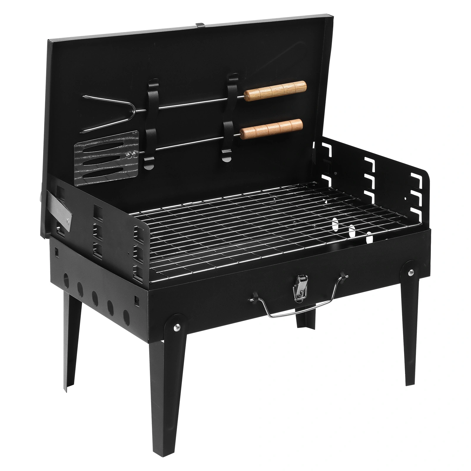 44*27*7cm Portable Square Charcoal Grill Black view 4