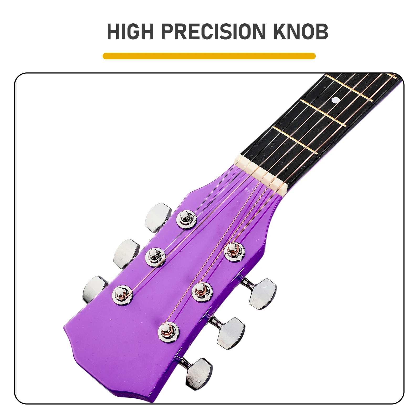 Purple 41-inch Dreadnought barrel-shaped cutaway acoustic guitar with pick, strings, capo, gig bag, tuner, wrench tool, and shoulder strap view 7