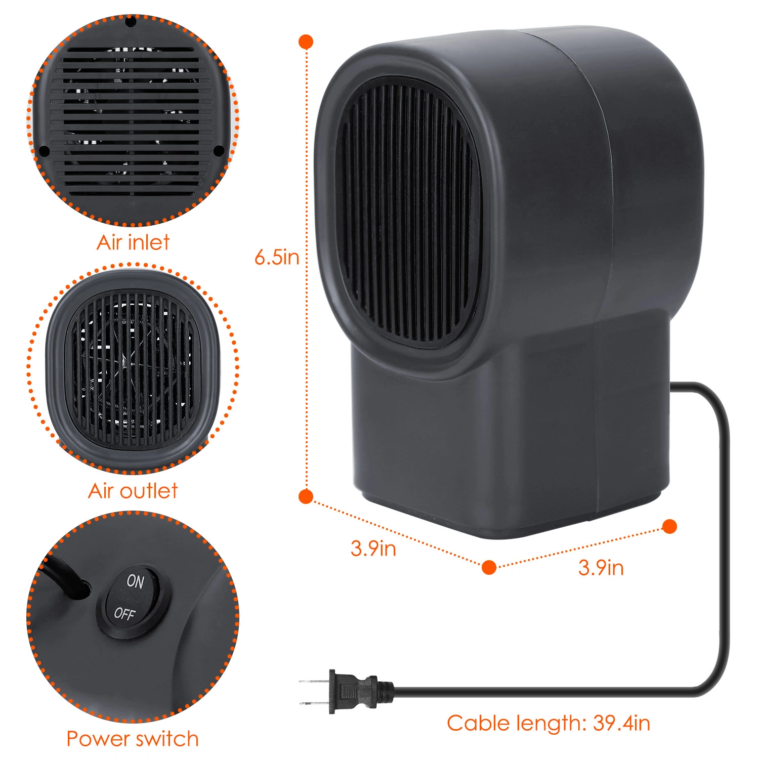 500W Portable Electric Space Heater - Mini Desktop Fan Heater for Home Office Personal Small Room Heating view 7