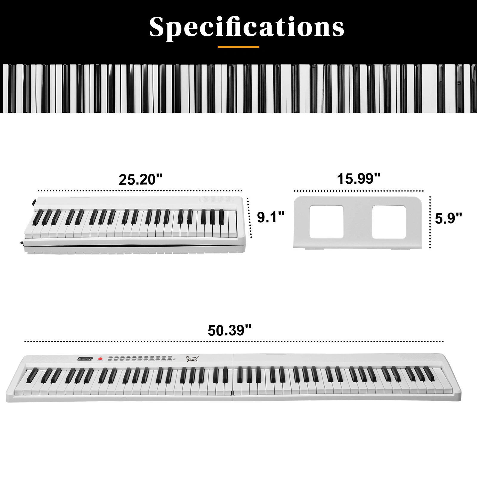 GPP-106 88 Key Folding Piano Semi-Weighted Standard Keyboards Digital Piano with MIDI Bluetooth, Handbag, Headphone, for Piano Lover White color view 4