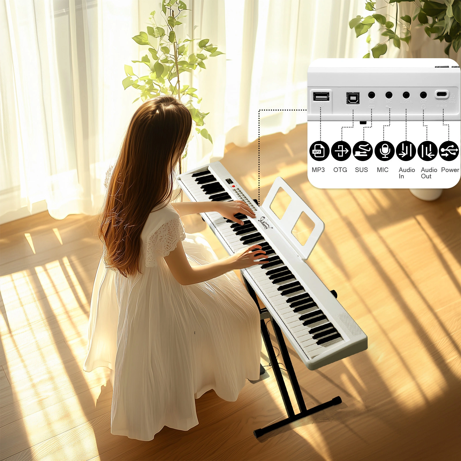 GPP-106 88 Key Folding Piano Semi-Weighted Standard Keyboards Digital Piano with MIDI Bluetooth, Handbag, Headphone, for Piano Lover White color view 7