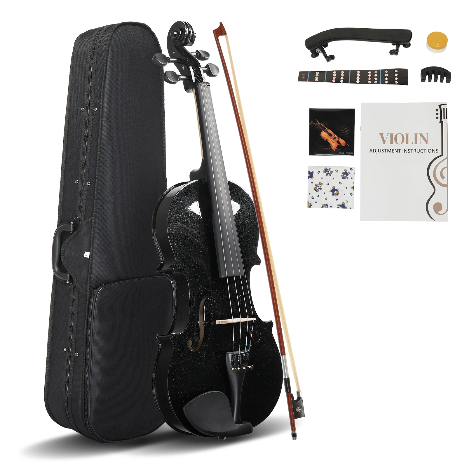 Size 4/4 Violin Set for Adults Beginners Students with Hard Case,Violin Bow,Shoulder Rest,Rosin,Extra Strings and Sordine