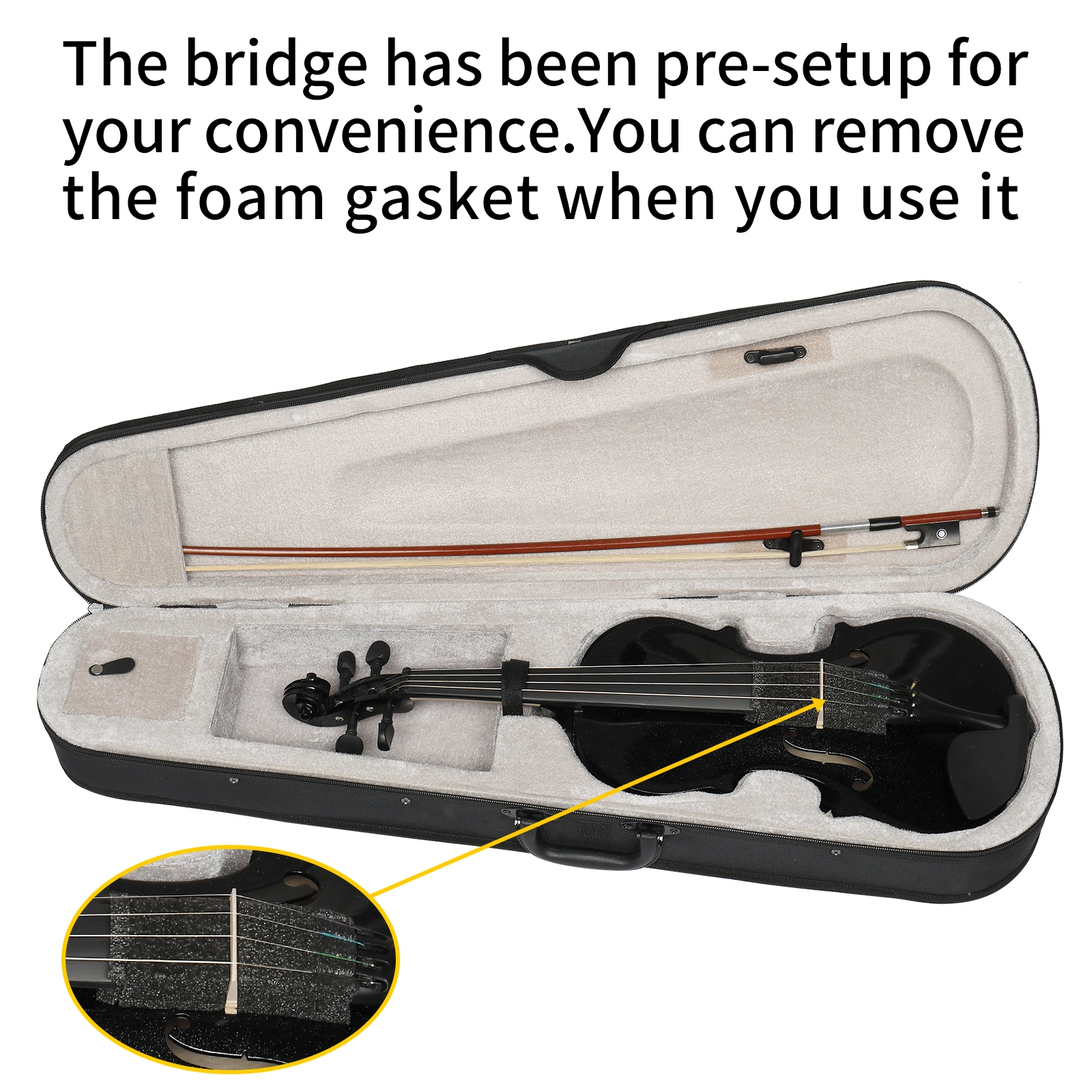 Size 4/4 Violin Set for Adults Beginners Students with Hard Case,Violin Bow,Shoulder Rest,Rosin,Extra Strings and Sordine view 4