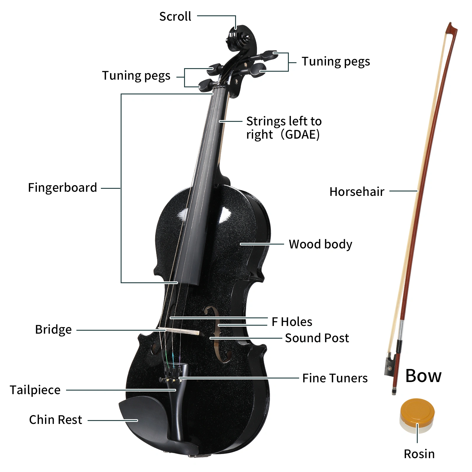 Size 4/4 Violin Set for Adults Beginners Students with Hard Case,Violin Bow,Shoulder Rest,Rosin,Extra Strings and Sordine view 5
