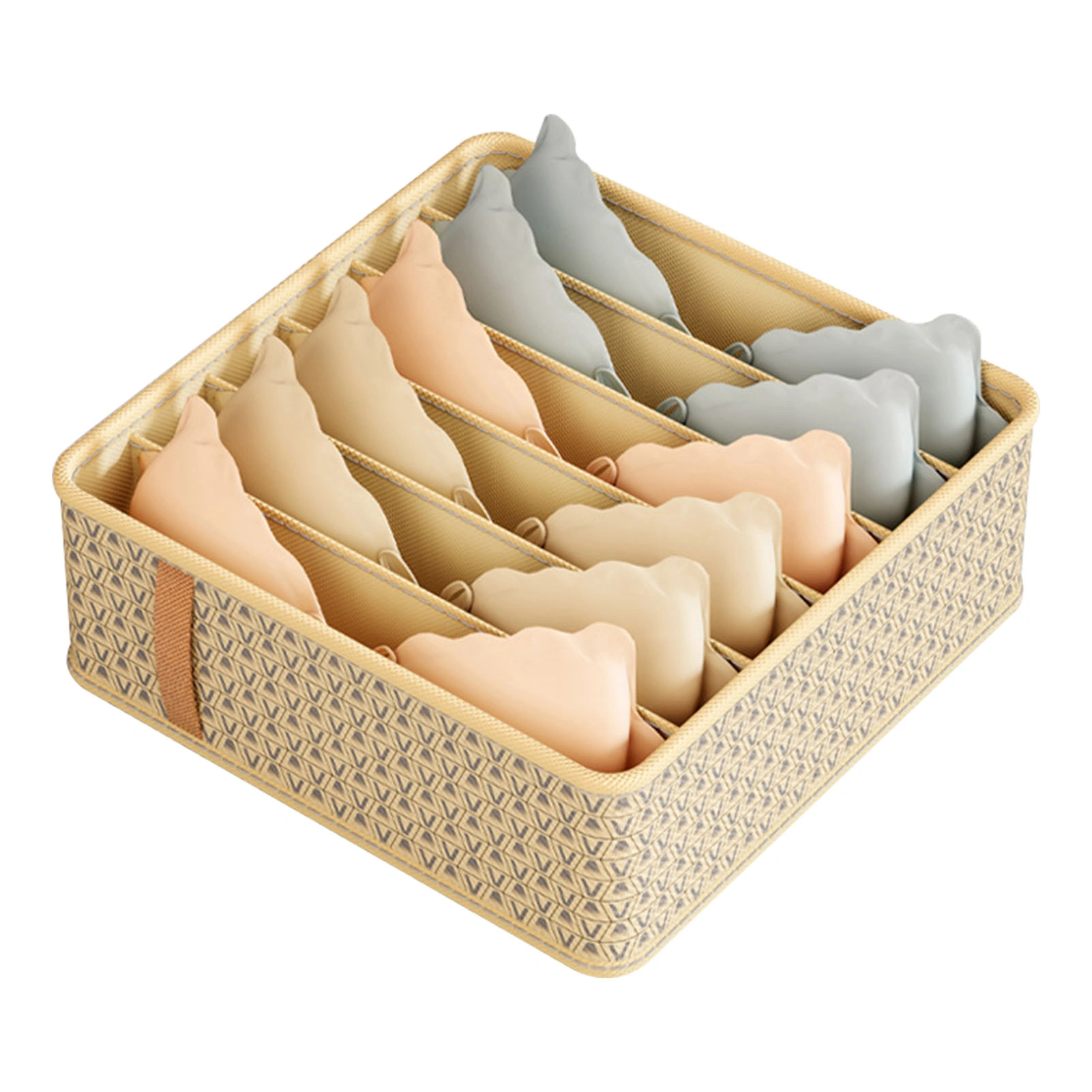 Beige Fabric Closet Drawer Organizer Dividers - 6 Grid Storage Bins, Large 32x32x11cm Space Saving Dresser Inserts view 2