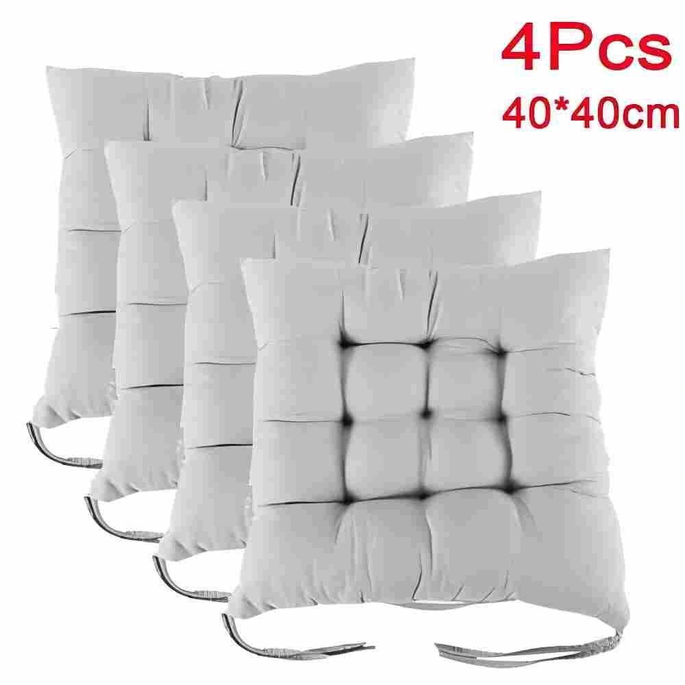 4 Pack Chair Seat Cushions Tie On, Plain Dining Kitchen Garden Seat Pads UK