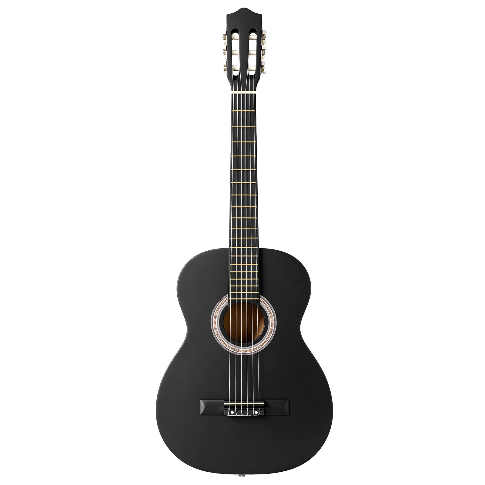 39 Inch Round Barrel Basswood Classical Guitar Folk Acoustic with Gig Bag Strings Picks Capo Tuner Strap Matte Black