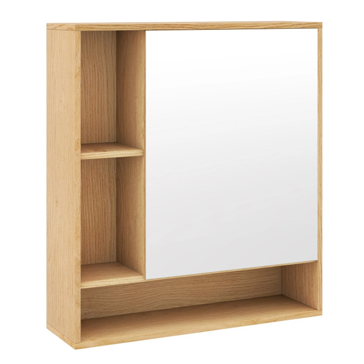 2 in 1 Mirrored Bathroom Wall Cabinet, Space-Saving Medicine Cabinet with Hidden Storage & Shelves - Natural view 3