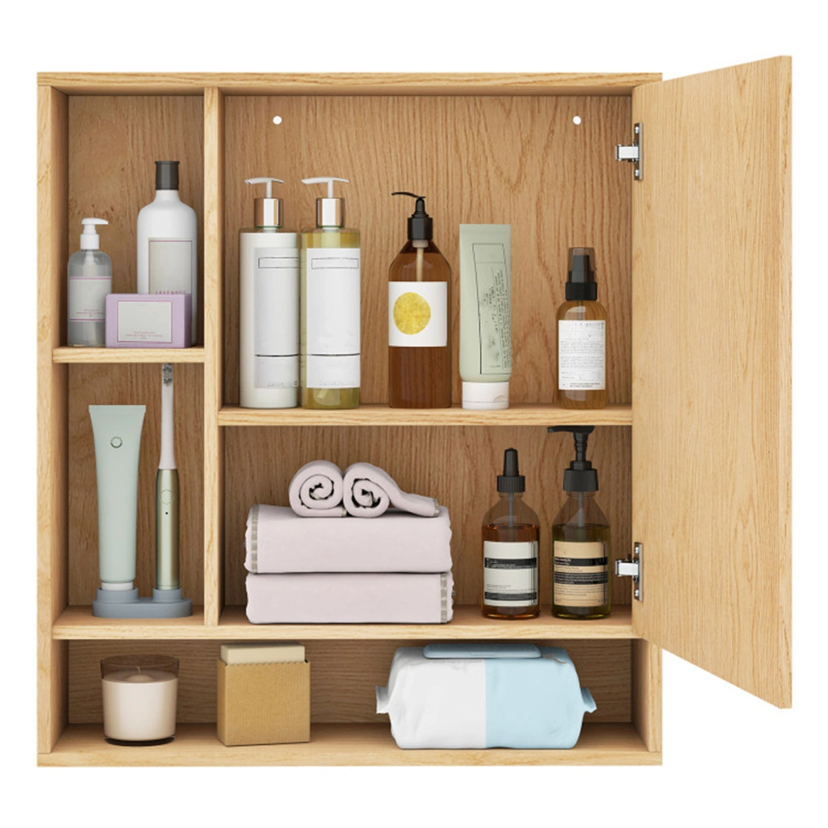 2 in 1 Mirrored Bathroom Wall Cabinet, Space-Saving Medicine Cabinet with Hidden Storage & Shelves - Natural view 8
