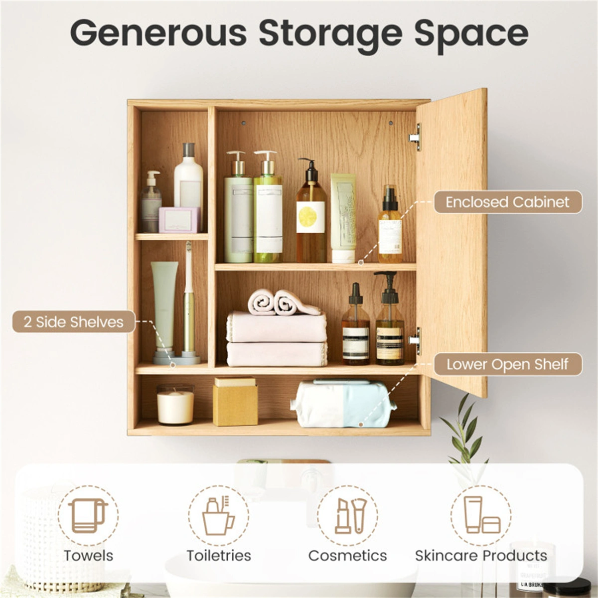 2 in 1 Mirrored Bathroom Wall Cabinet, Space-Saving Medicine Cabinet with Hidden Storage & Shelves - Natural view 9