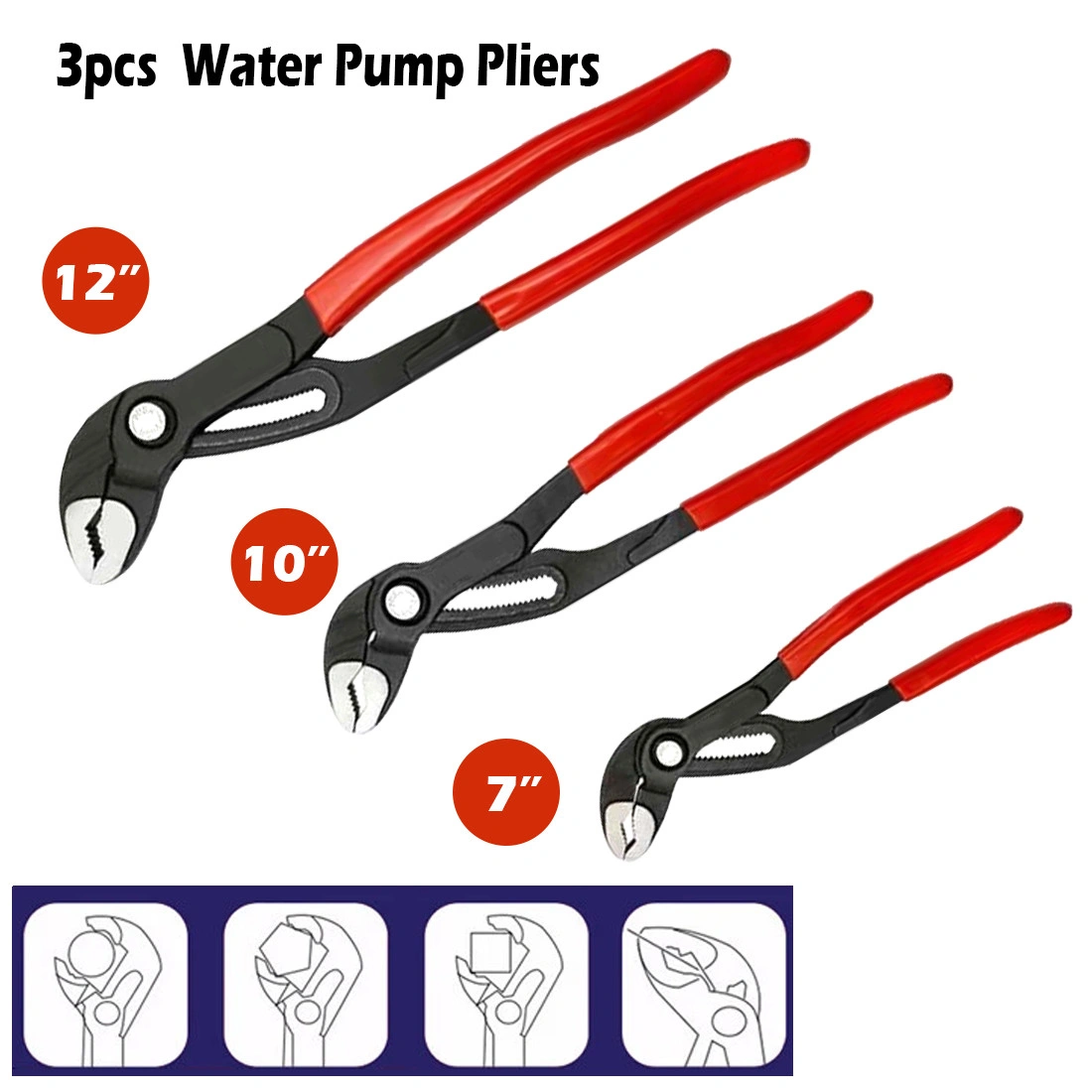 3 Piece Plumber Pipe Wrench Pliers Set, Quick-Release Water Pump Pumps Grips, Adjustable 180mm-310mm view 2