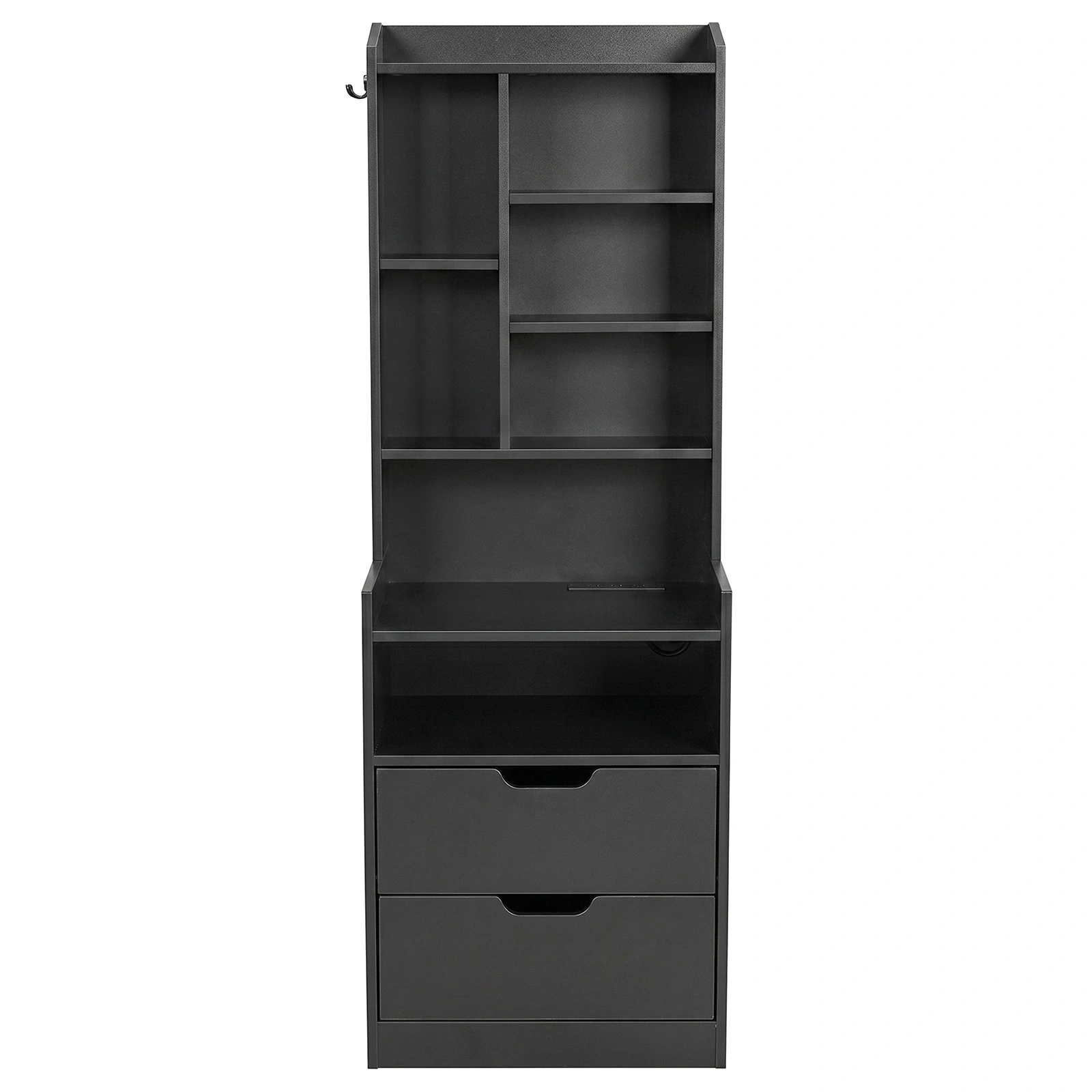 2 Drawers + 1 Shelf + 6-Shelf BedsideTable US Standard Power Supply (1 USB + 1 Type-C + 2 Triple-Prong) Storage Locker P2-12MM Particleboard Laminated Storage Cabinet 17.32*13.78*50in Black view 2