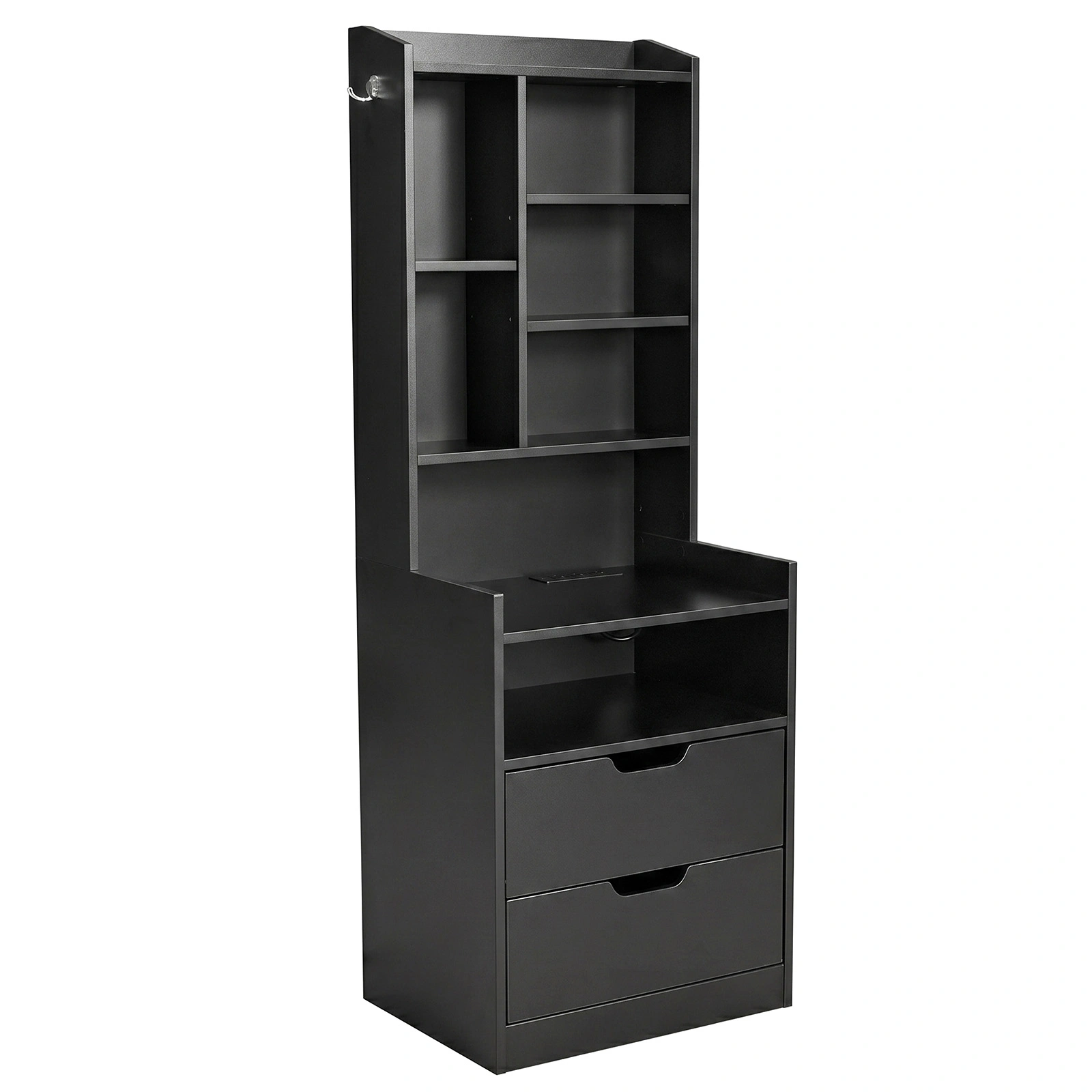 2 Drawers + 1 Shelf + 6-Shelf BedsideTable US Standard Power Supply (1 USB + 1 Type-C + 2 Triple-Prong) Storage Locker P2-12MM Particleboard Laminated Storage Cabinet 17.32*13.78*50in Black view 3