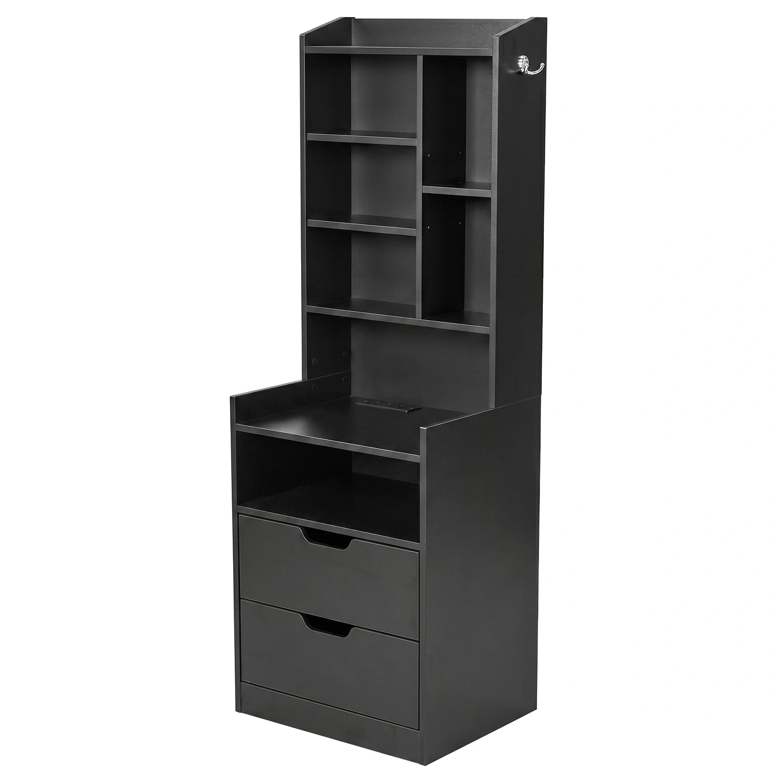 2 Drawers + 1 Shelf + 6-Shelf BedsideTable US Standard Power Supply (1 USB + 1 Type-C + 2 Triple-Prong) Storage Locker P2-12MM Particleboard Laminated Storage Cabinet 17.32*13.78*50in Black view 4