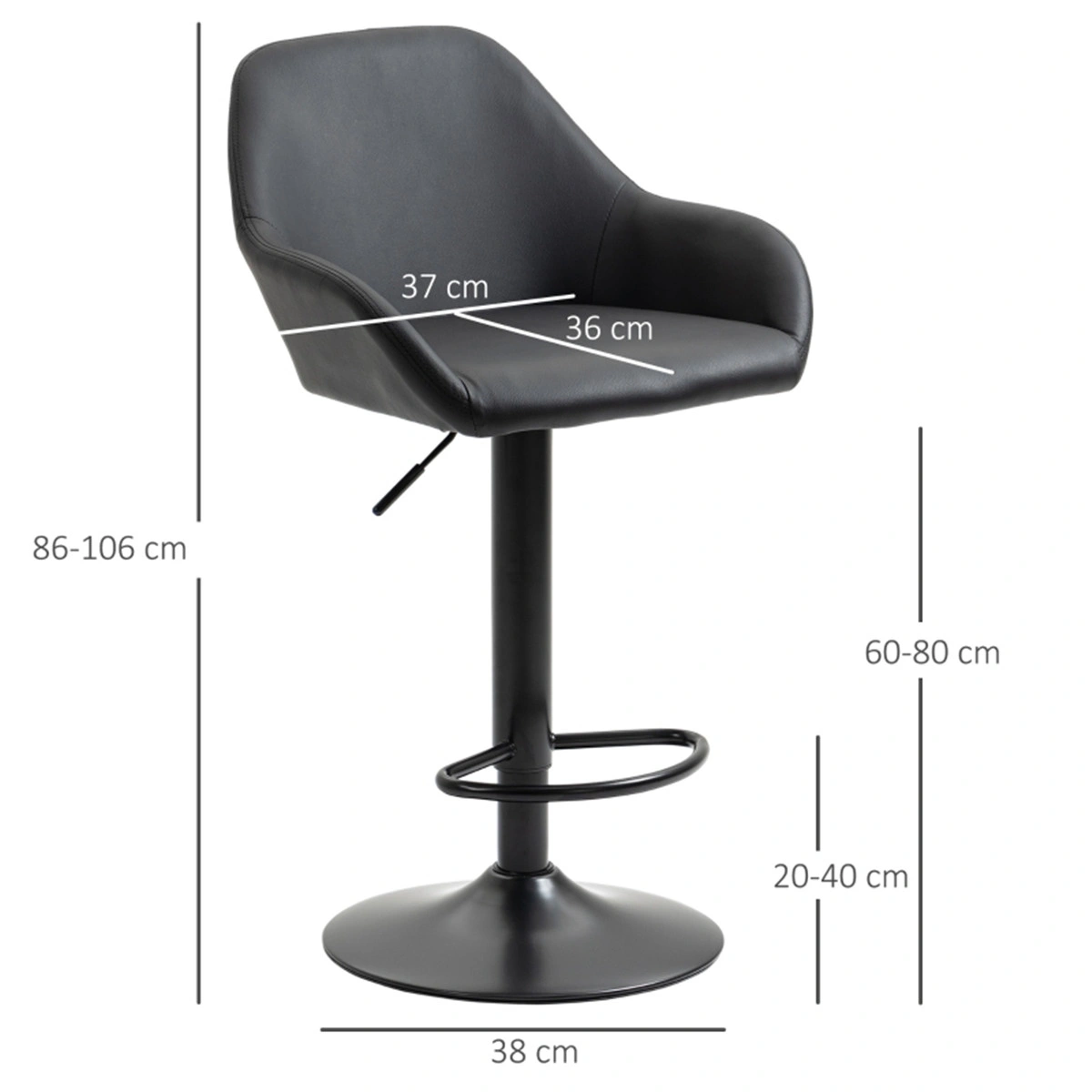Bar Stools Set of 2, 29" Counter Height Chair, Modern Dining Stool with Lumbar Support, Black Faux Leather, Chrome Metal Frame, Swivel Office Chair, Adjustable Height, Heavy Duty, 300lb Capacity view 2