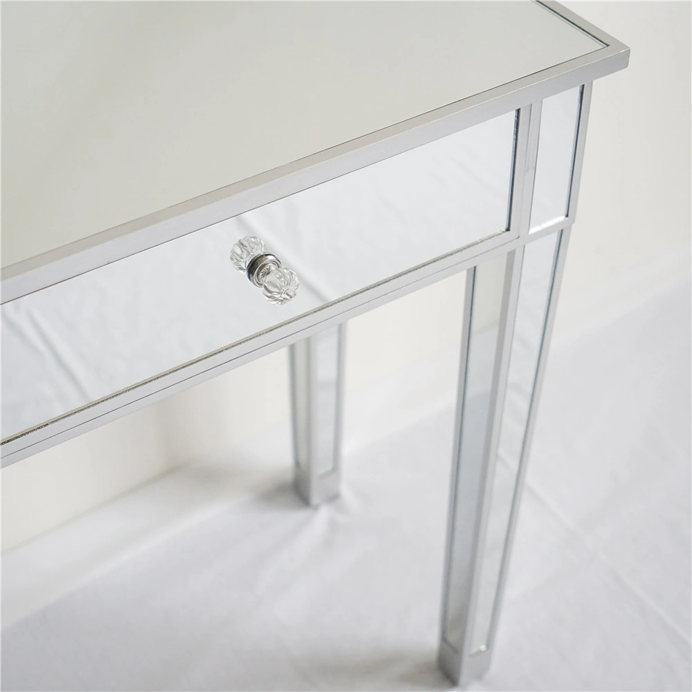 2-Drawer Modern Style Computer Desk MDF Mirror Dressing Table 41.34*14.17*29.92in Silver view 10
