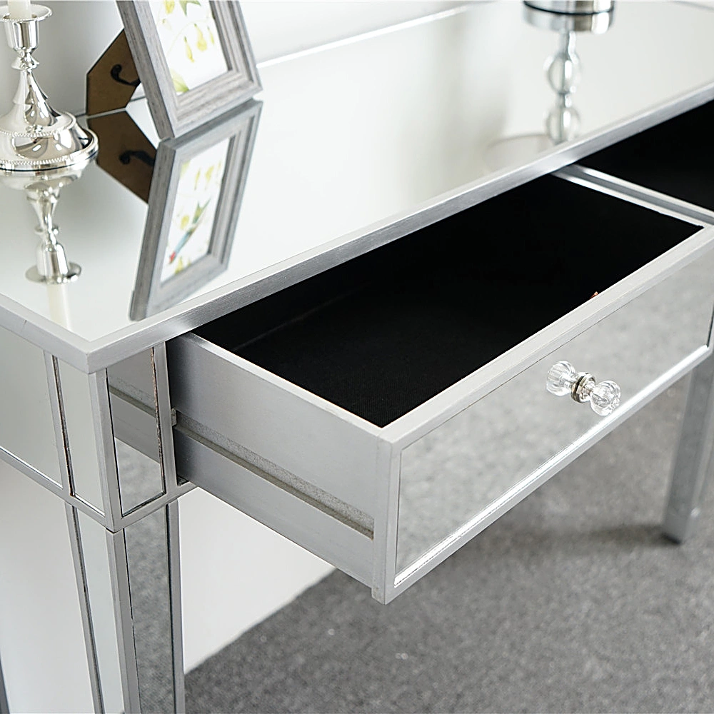 2-Drawer Modern Style Computer Desk MDF Mirror Dressing Table 41.34*14.17*29.92in Silver view 12