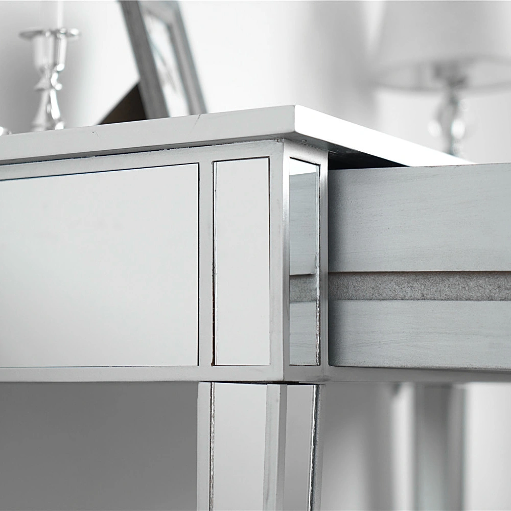 2-Drawer Modern Style Computer Desk MDF Mirror Dressing Table 41.34*14.17*29.92in Silver view 13