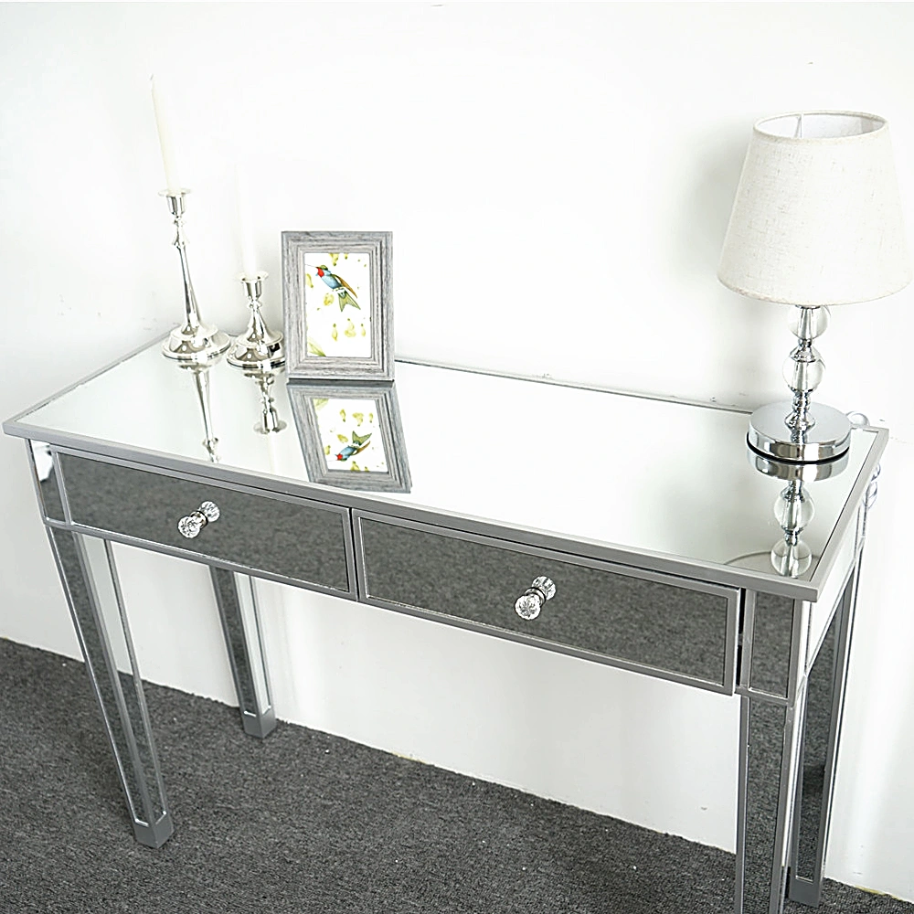 2-Drawer Modern Style Computer Desk MDF Mirror Dressing Table 41.34*14.17*29.92in Silver view 14
