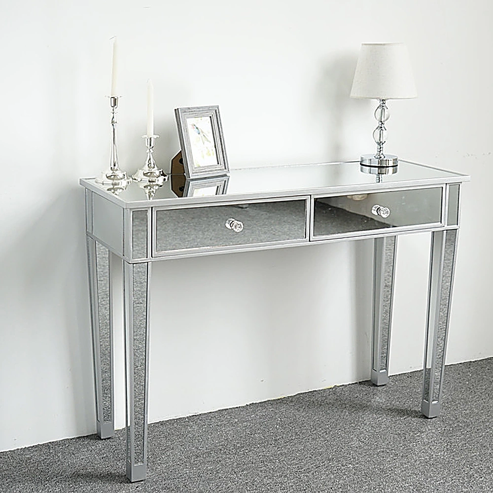 2-Drawer Modern Style Computer Desk MDF Mirror Dressing Table 41.34*14.17*29.92in Silver view 15