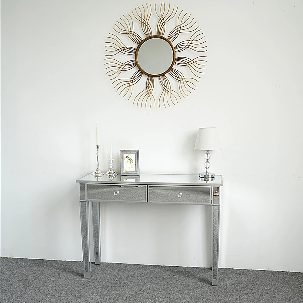 2-Drawer Modern Style Computer Desk MDF Mirror Dressing Table 41.34*14.17*29.92in Silver view 17