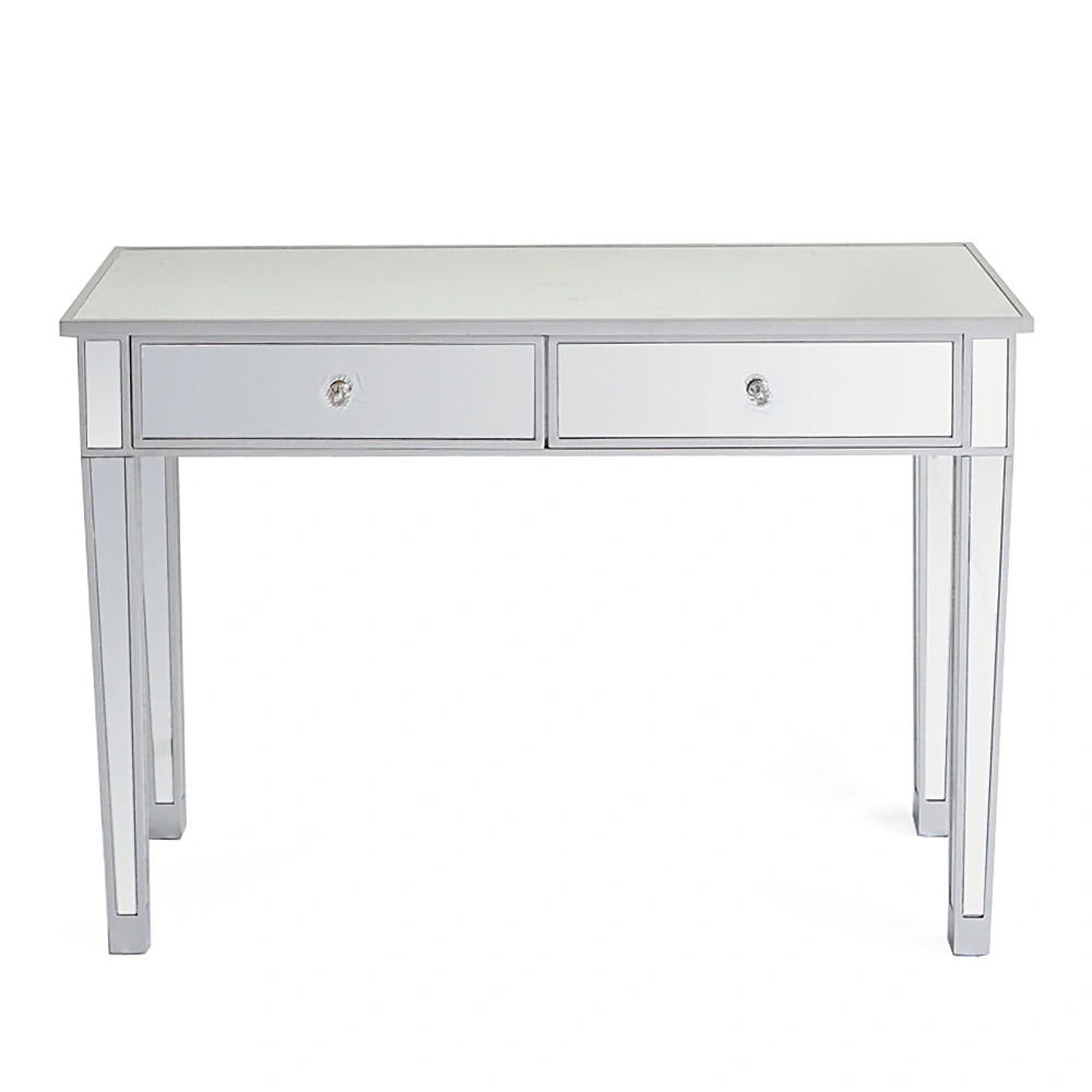 2-Drawer Modern Style Computer Desk MDF Mirror Dressing Table 41.34*14.17*29.92in Silver view 2