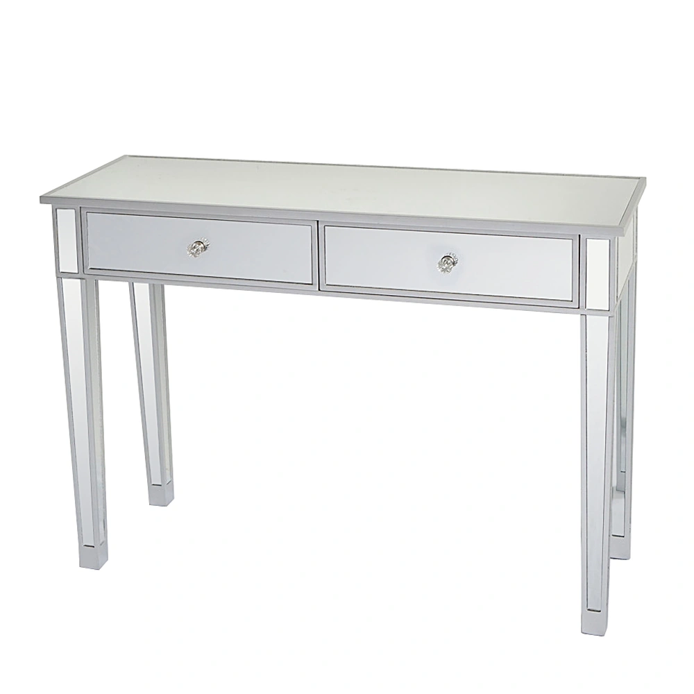 2-Drawer Modern Style Computer Desk MDF Mirror Dressing Table 41.34*14.17*29.92in Silver view 4