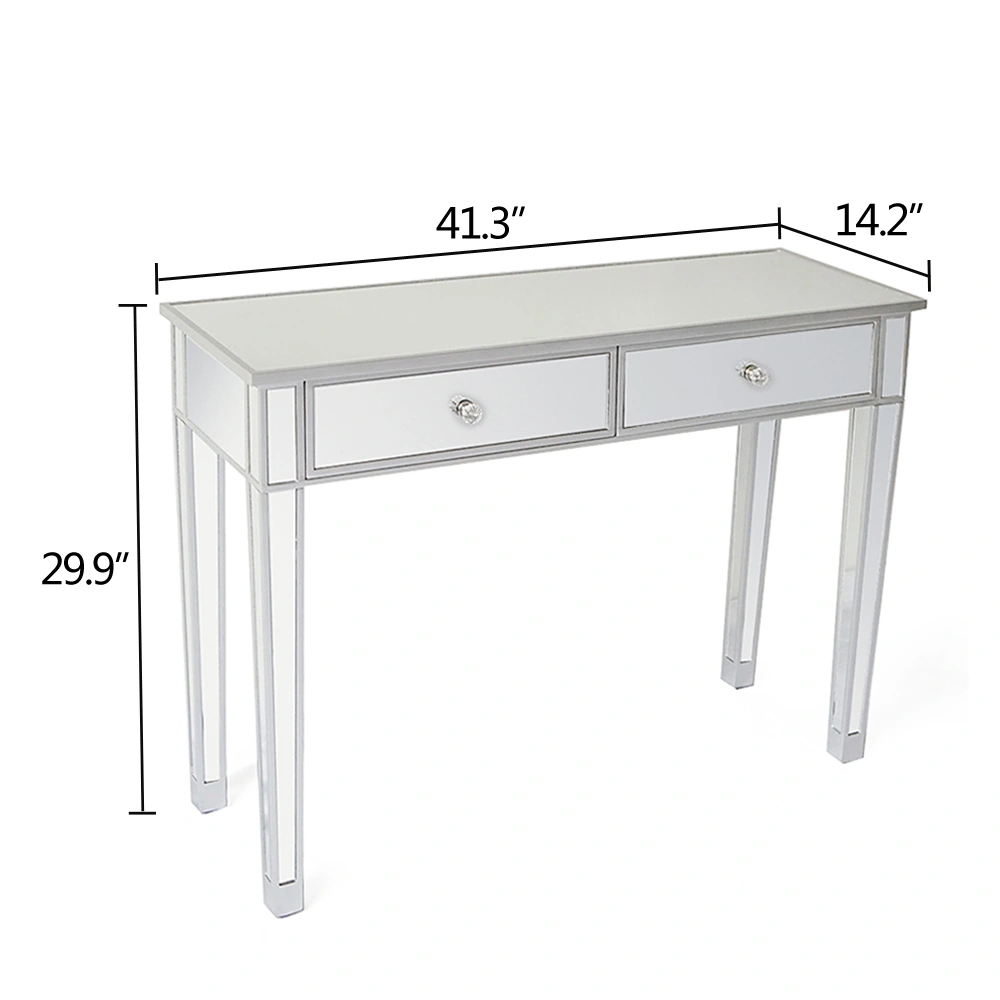 2-Drawer Modern Style Computer Desk MDF Mirror Dressing Table 41.34*14.17*29.92in Silver view 7