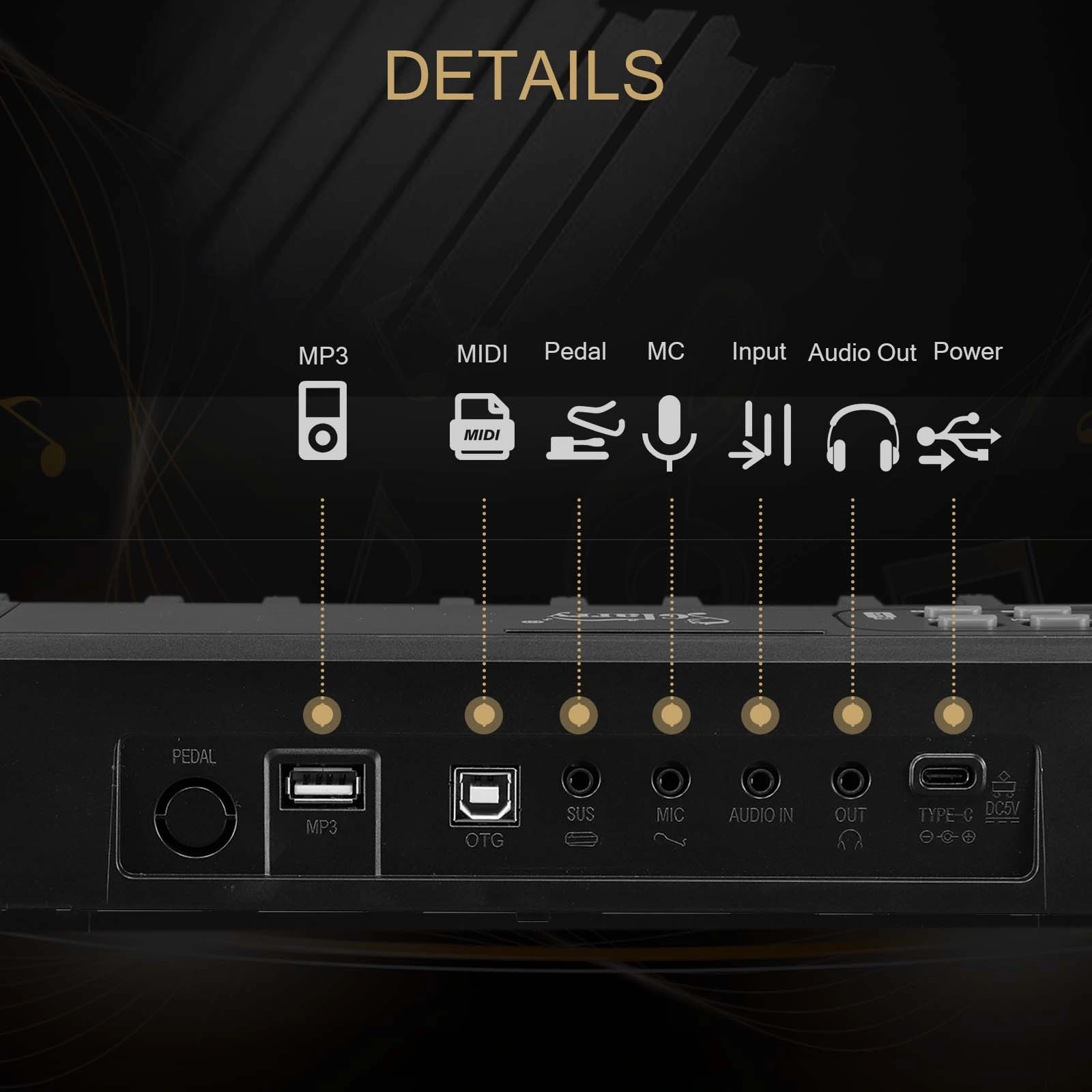 GPP-106 88 Key Folding Piano Semi-Weighted Standard Keyboards Digital Piano with MIDI Bluetooth, Handbag, Headphone, for Piano Lover Black color view 2