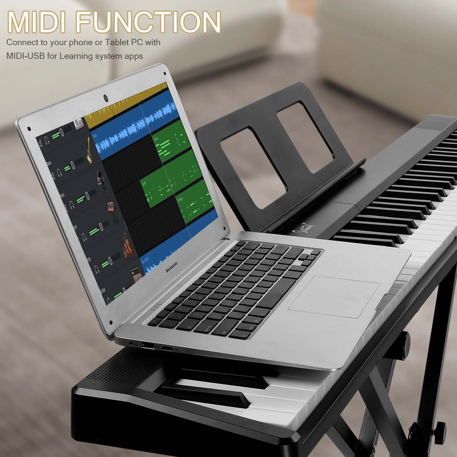 GPP-106 88 Key Folding Piano Semi-Weighted Standard Keyboards Digital Piano with MIDI Bluetooth, Handbag, Headphone, for Piano Lover Black color view 5