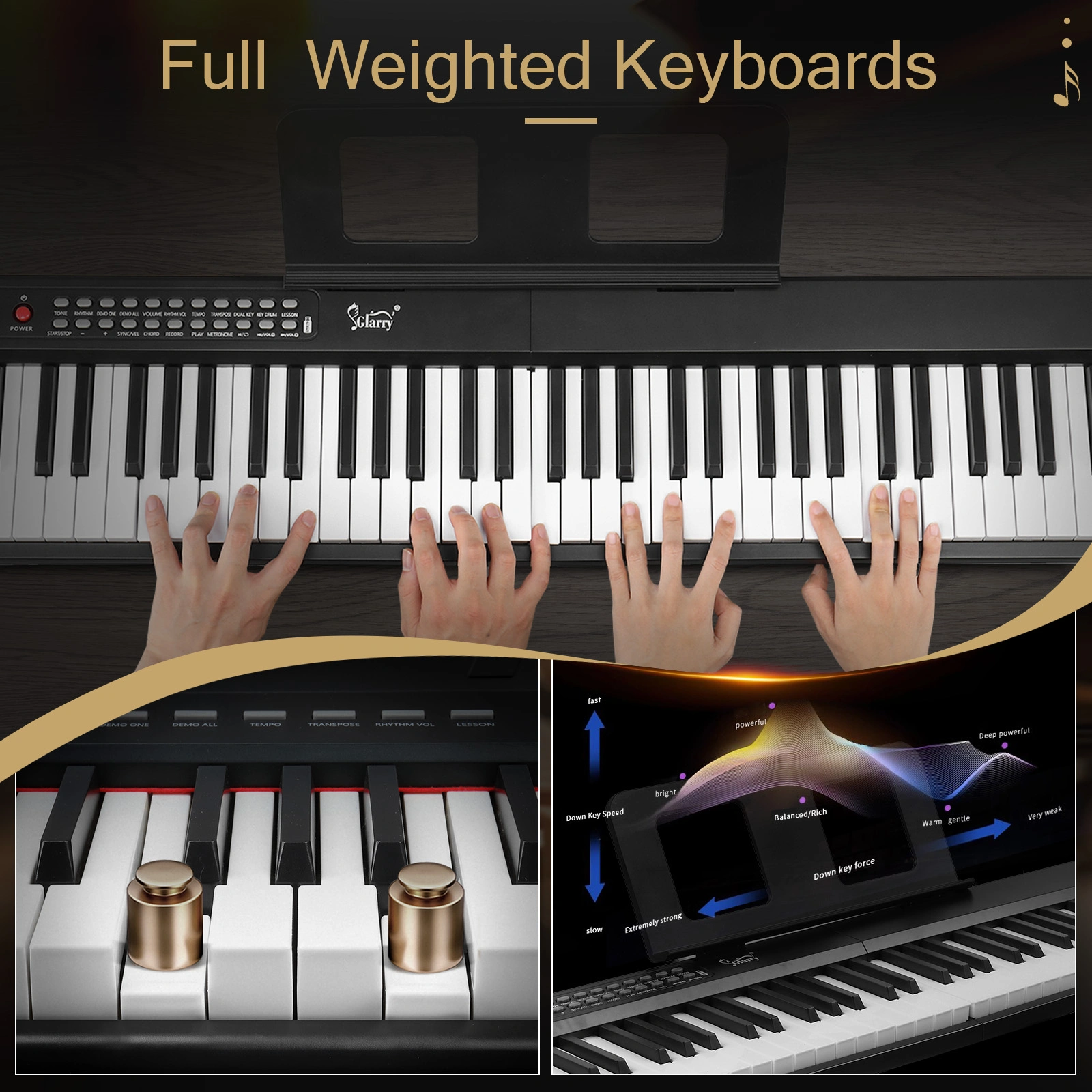 GPP-106 88 Key Folding Piano Semi-Weighted Standard Keyboards Digital Piano with MIDI Bluetooth, Handbag, Headphone, for Piano Lover Black color view 7