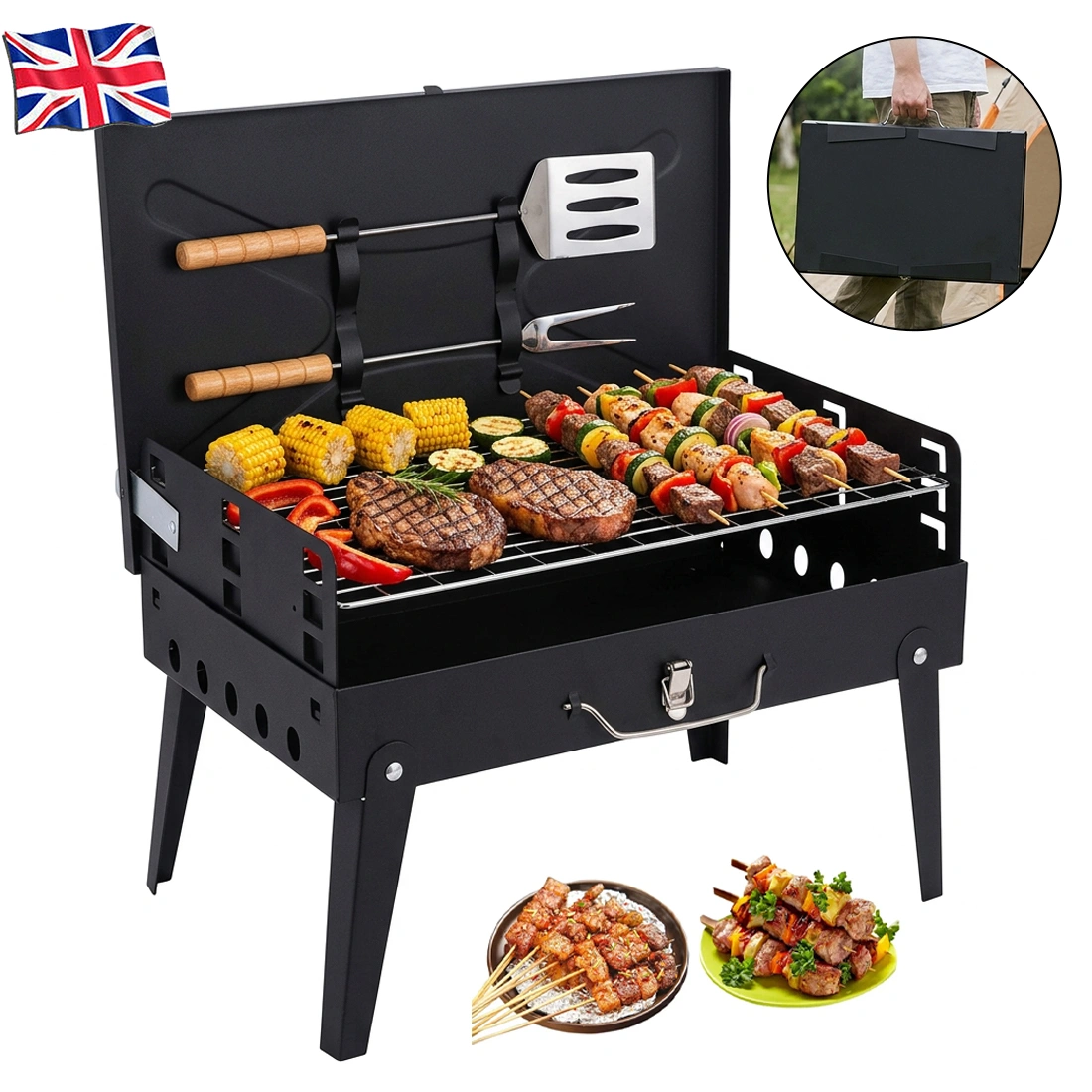 Portable Folding Charcoal BBQ Grill, Camping Outdoor Travel Picnic Barbecue