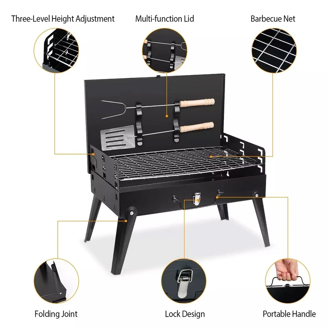 Portable Folding Charcoal BBQ Grill, Camping Outdoor Travel Picnic Barbecue view 4