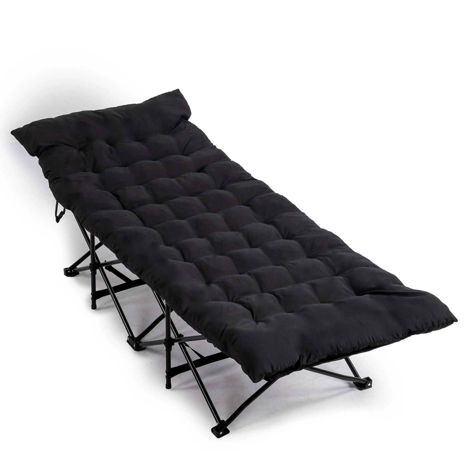 Folding Camping Cot Bed with Soft Pad, Portable Outdoor Cot, Adults Sleeping Bed for Home Office Nap Beach Travel, Black view 13