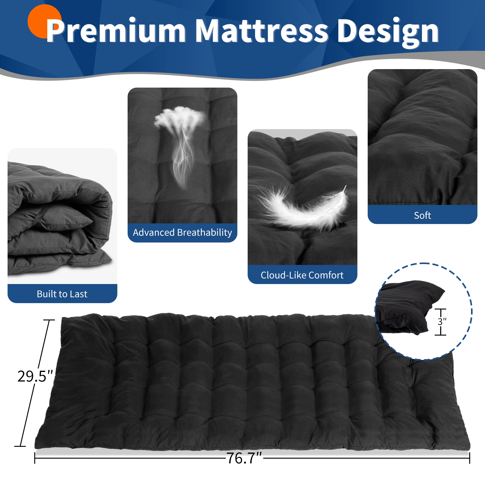 Folding Camping Cot Bed with Soft Pad, Portable Outdoor Cot, Adults Sleeping Bed for Home Office Nap Beach Travel, Black view 3