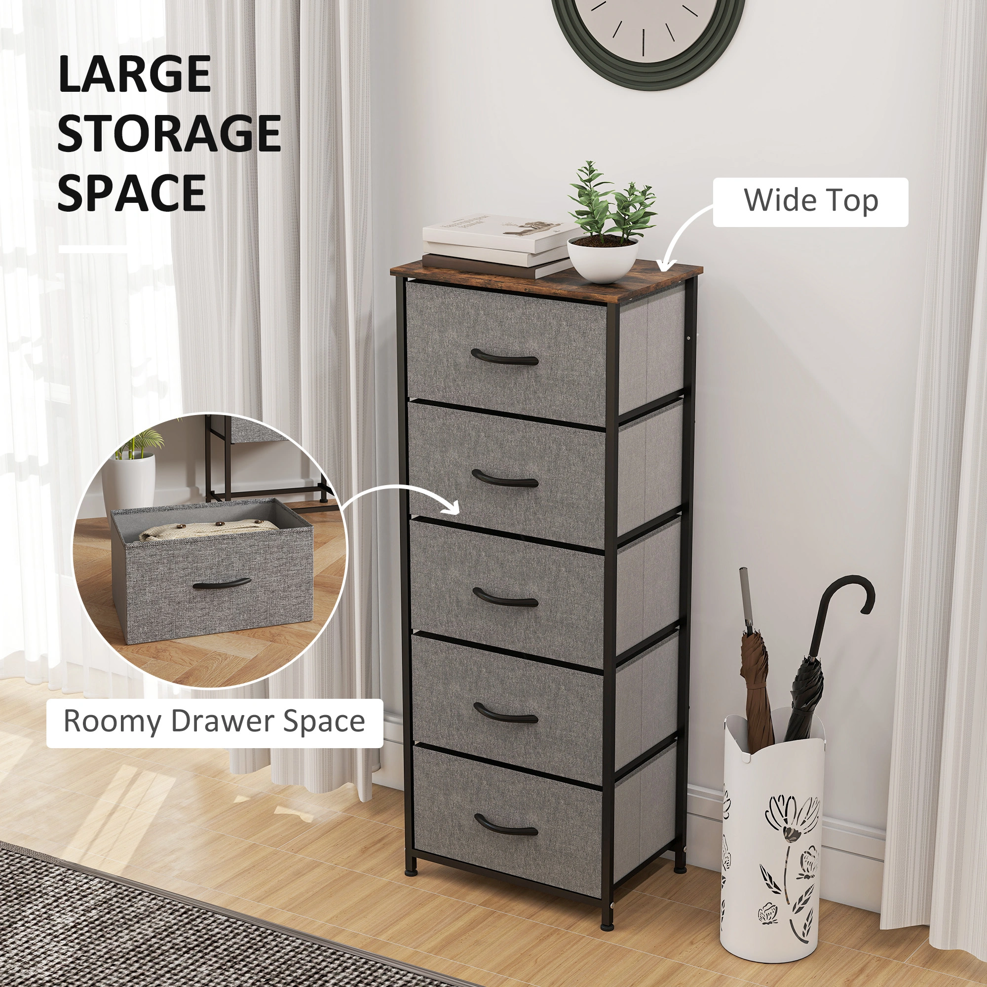 Wood Storage Chest of Drawers, Wooden Organizer Cabinet for Bedroom Hallway view 4