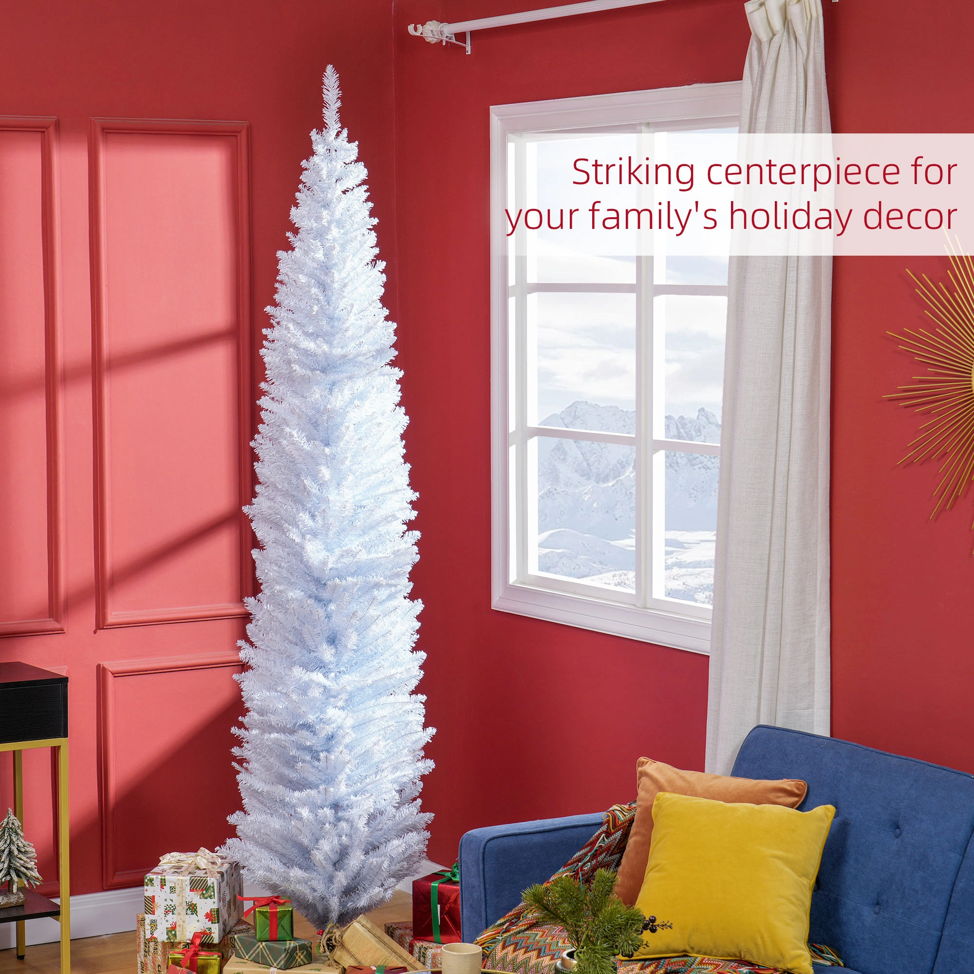 8' Artificial Pencil Christmas Tree, Slim Xmas Tree with 618 Realistic Branch Tips and Plastic Stand, White-Does not support self pick up view 2