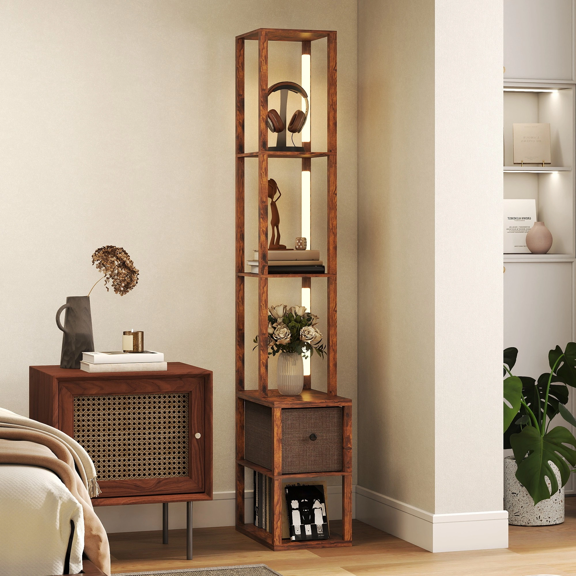 Bathroom Storage Cabinet, White Freestanding Floor Organizer with Shelf & Doors, Tall Vanity Side Unit for Bathroom, Bedroom, Living Room