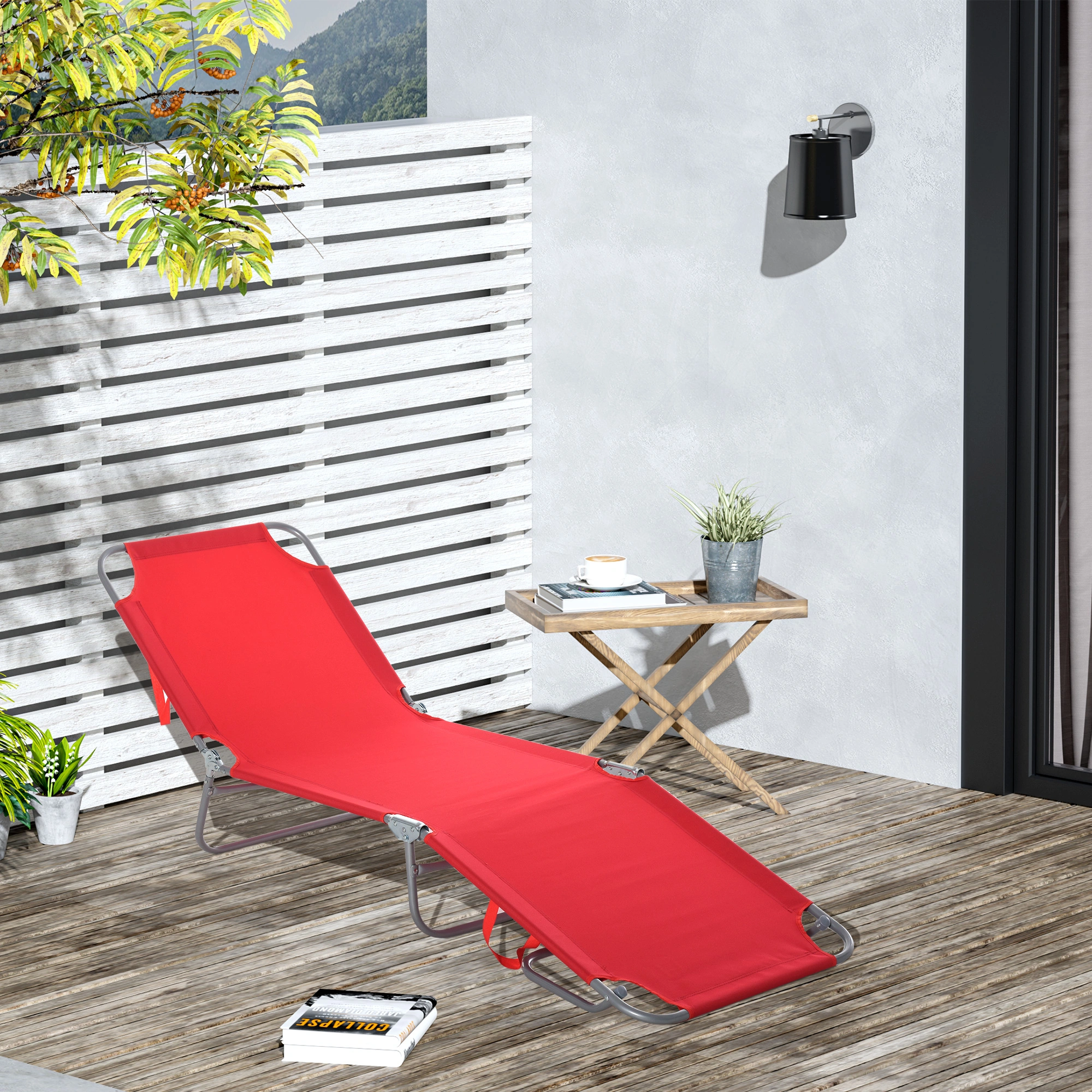 Rocking Folding Lounge Chair, Outdoor Portable Chair with Cup Holder, Lightweight Foldable for Patio Garden Camping