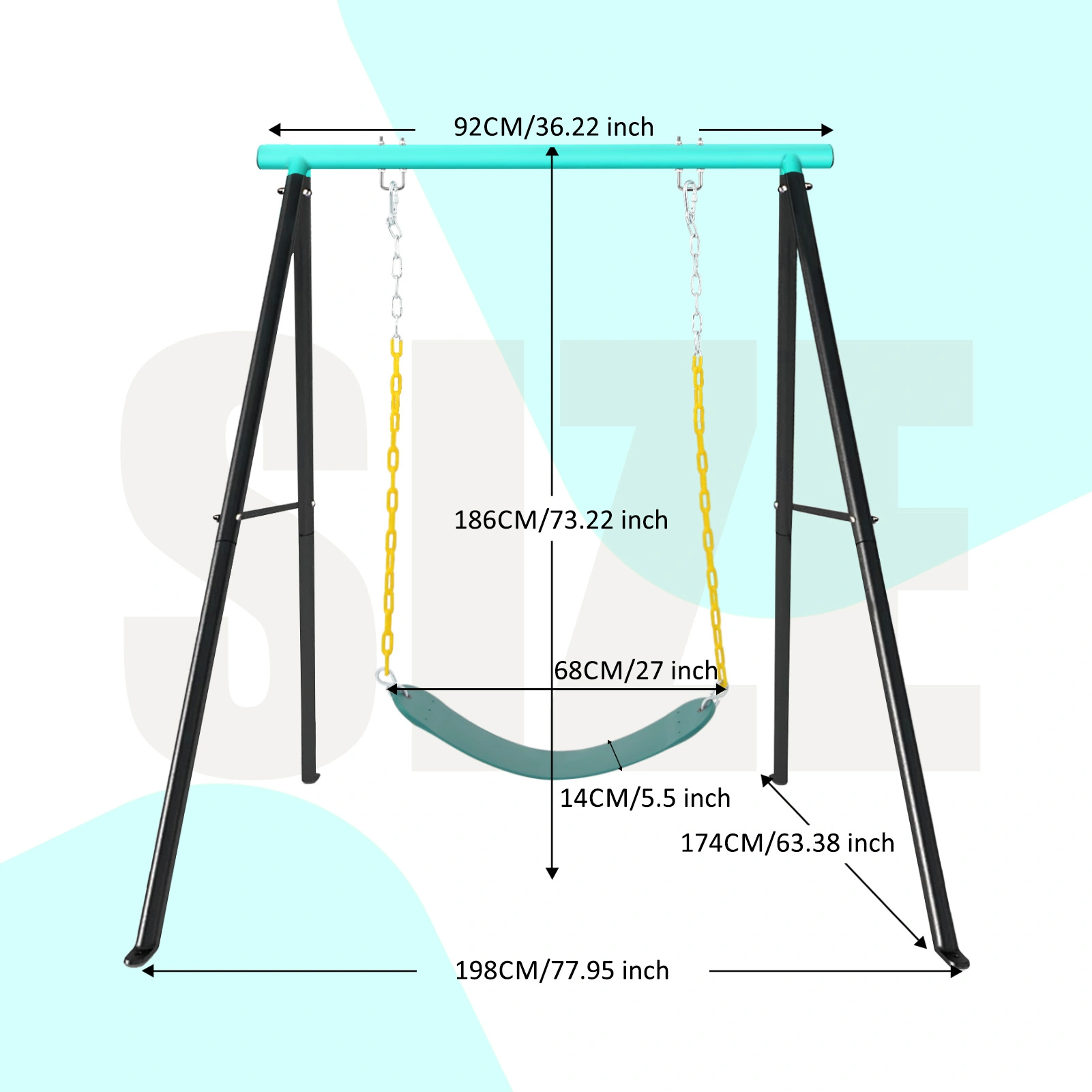 Children Outdoor Metal Garden Swing, Heavy Duty A-Frame Porch Swing Stand with Seat, Yoga Hammock Swing, Blue view 2