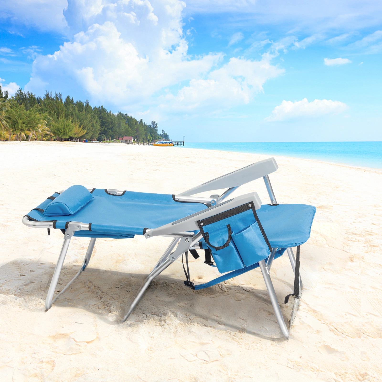 63*70*99cm Heightened Oxford Cloth Silver White Aluminum Tube Bearing 100kg Beach Chair Blue view 5