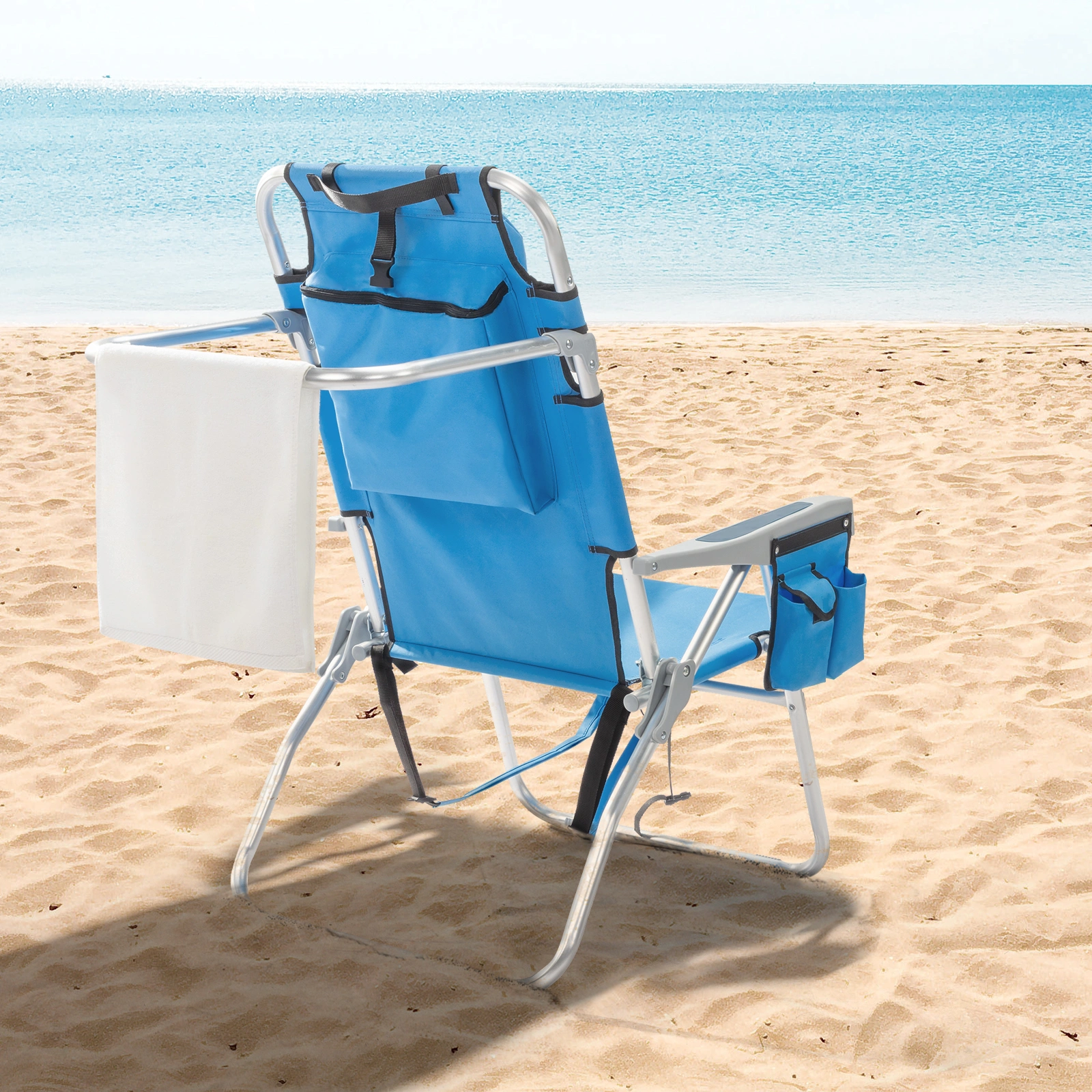 63*70*99cm Heightened Oxford Cloth Silver White Aluminum Tube Bearing 100kg Beach Chair Blue view 6