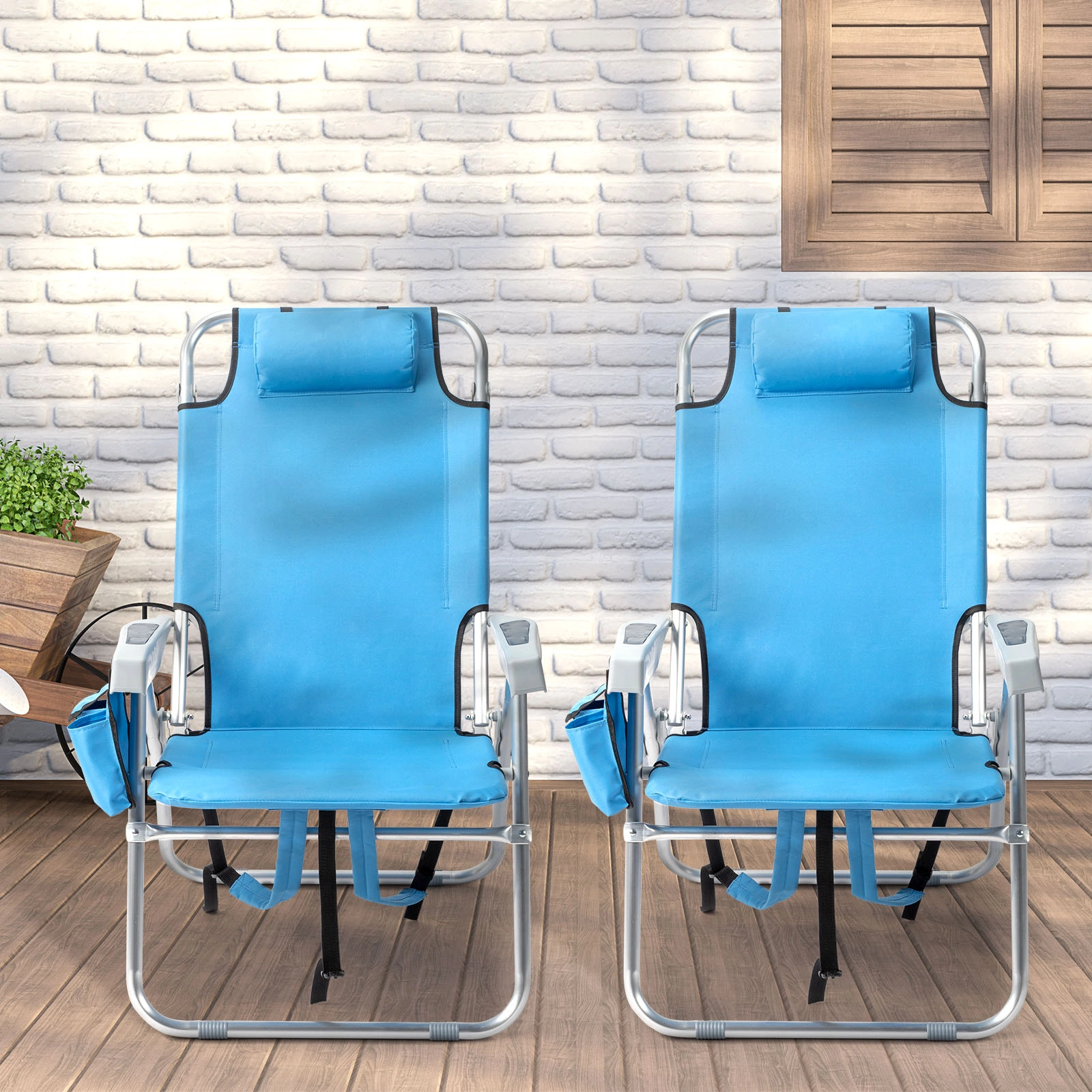 63*70*99cm Heightened Oxford Cloth Silver White Aluminum Tube Bearing 100kg Beach Chair Blue view 9
