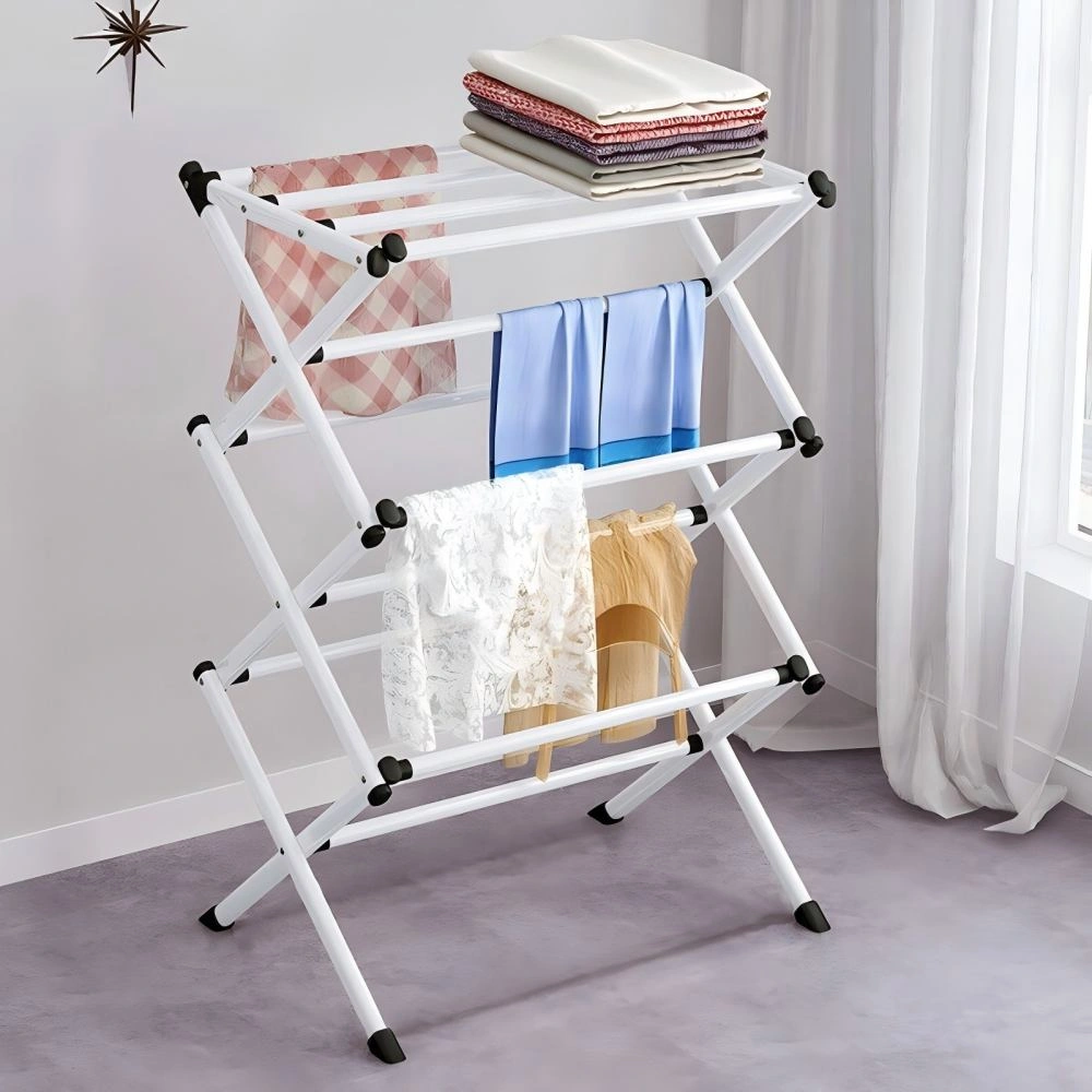 3 Tier Metal Clothes Airer Dryer, Foldable Laundry Horse Drying Rack for Indoor Outdoor Patio