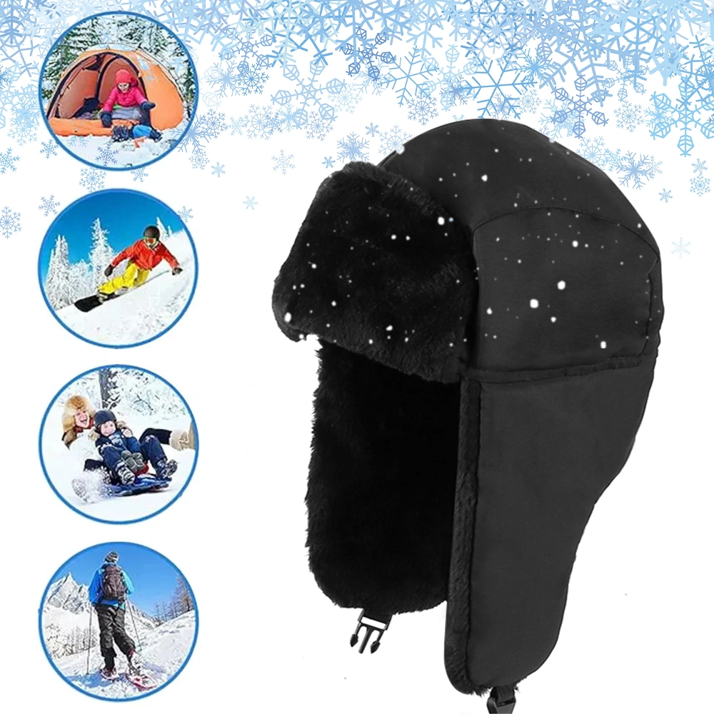 Winter Fleece Trapper Hat with Ear Flaps, Warm Faux Fur Trim Balaclava Cap, Waterproof Windproof Hunting Beanie for Men Women