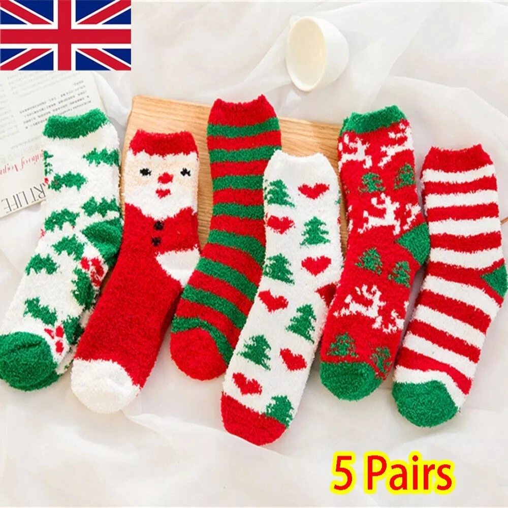 5 Pairs Women's Christmas Cozy Fluffy Bed Socks - Soft Warm Lounge Socks with Gift Bag
