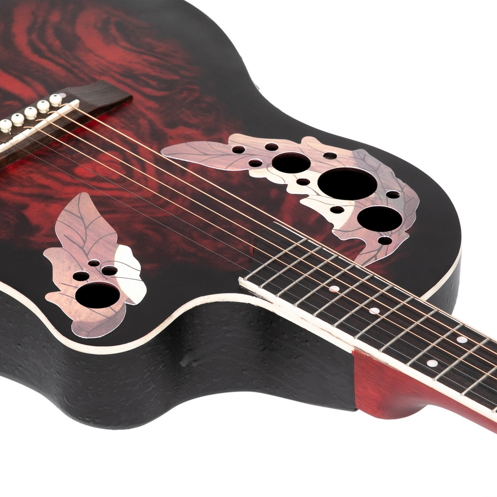 41 inch Full-Size Cutaway Acoustic-Electric Guitar Grape Voice Hole Spruce Top Round Back Sunset Red view 11