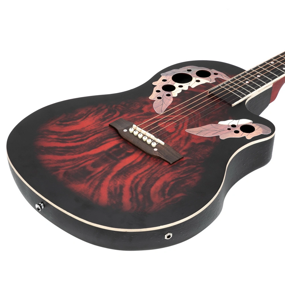 41 inch Full-Size Cutaway Acoustic-Electric Guitar Grape Voice Hole Spruce Top Round Back Sunset Red view 12