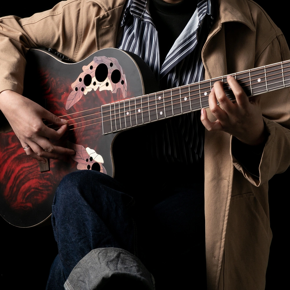 41 inch Full-Size Cutaway Acoustic-Electric Guitar Grape Voice Hole Spruce Top Round Back Sunset Red view 14