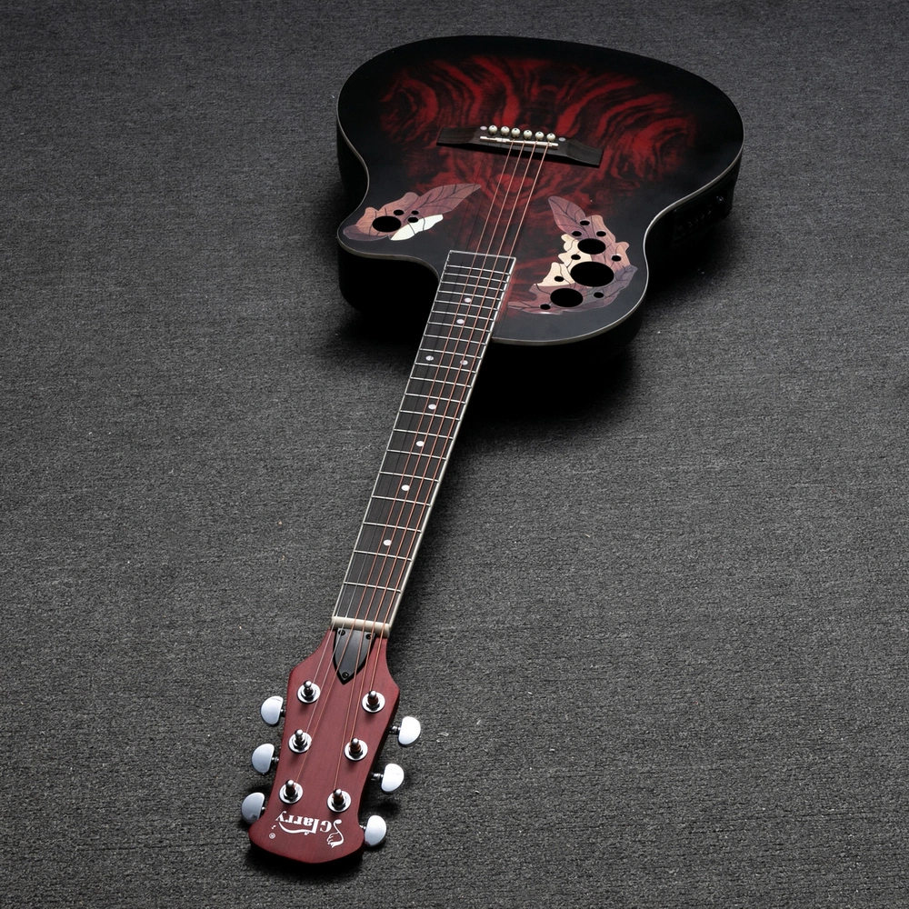 41 inch Full-Size Cutaway Acoustic-Electric Guitar Grape Voice Hole Spruce Top Round Back Sunset Red view 15